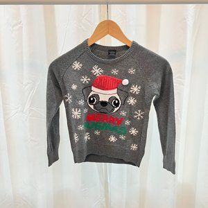 Kids 4-6 Years Ugly Christmas Pugmas Sweater Gray